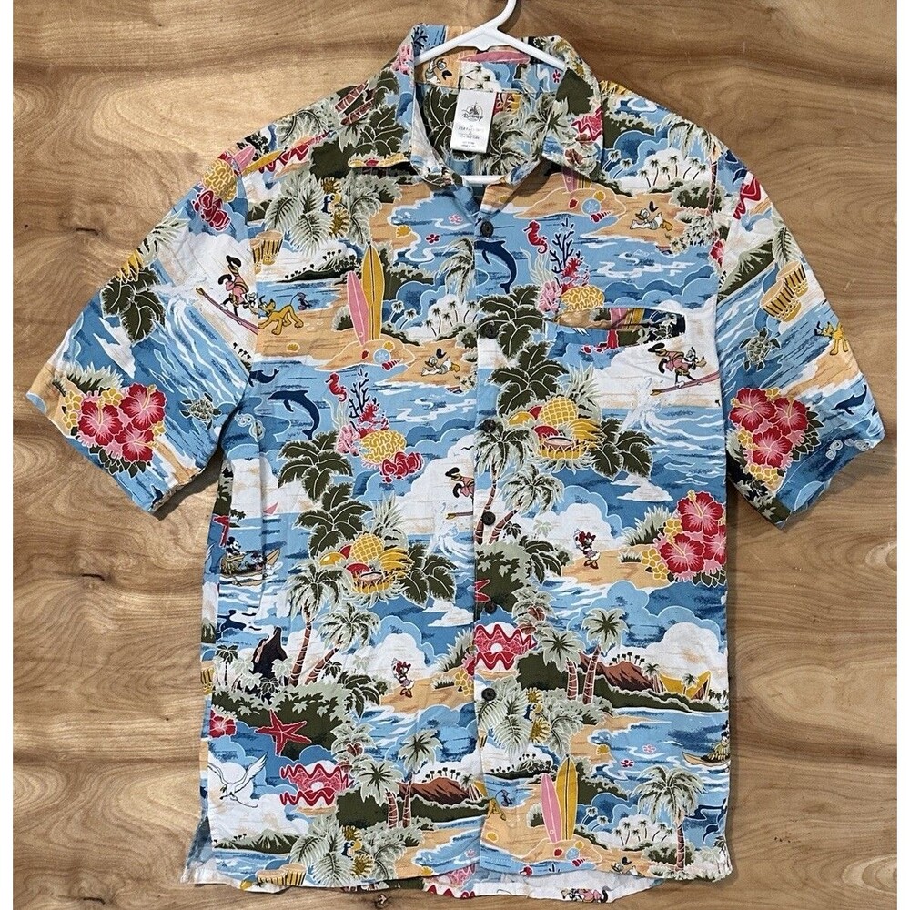 Disney Men Med Hawaiian Aloha Camp Shirt Surfing Vacation Resort Cruise Vacation
